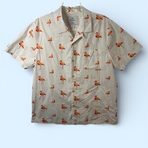 28 Palms Flamingo Button Down Shirt Large White Tropical